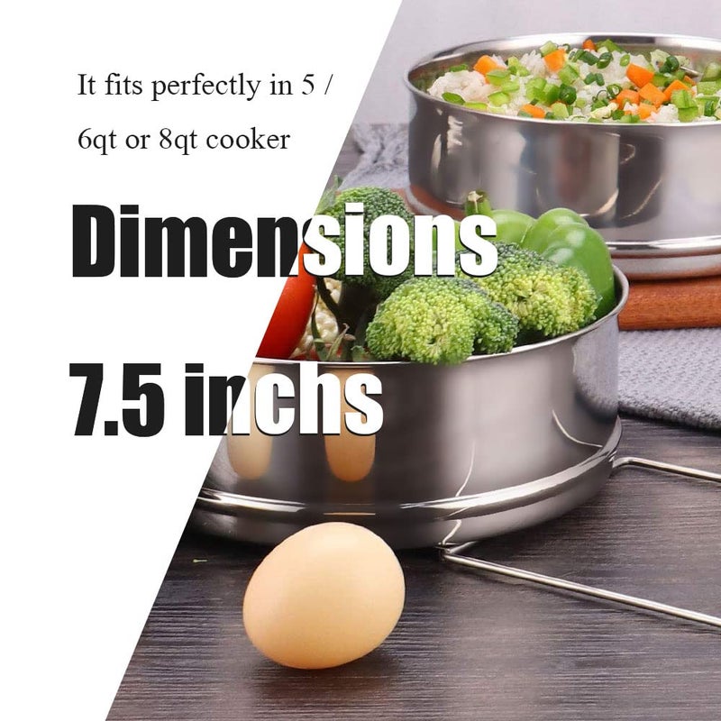 Caitang Stackable Steamer Insert Pans- Instant Pot Accessories 6 Qt-2 Silicone handle & Interchangeable Lidsâ€“Pressure Cooker Accessories- Pot in Pot for Baking,Lasagna,food steamer,Reheat Multiple Dishes - Image 2